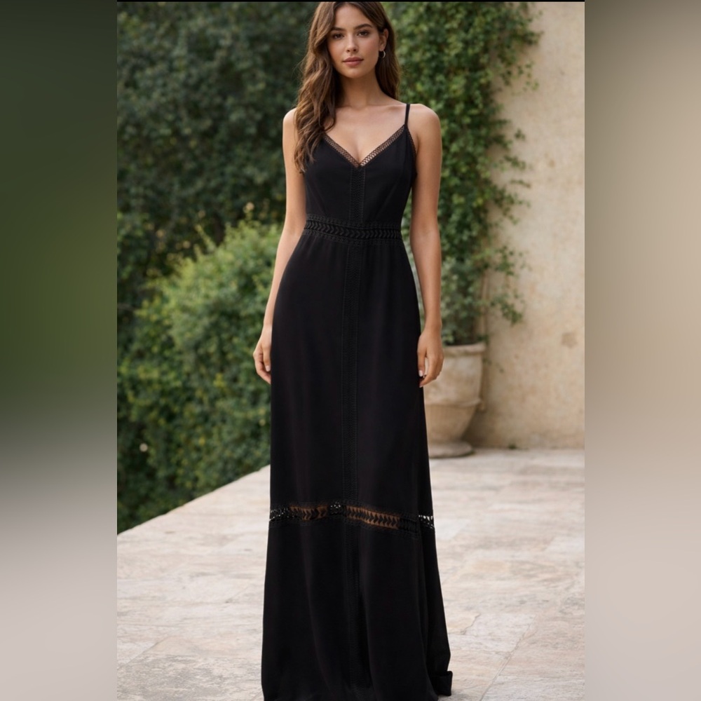 bebe Black Maxi Dress with Lace Detail